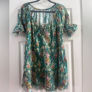 Natural Life Dress Size XS/S Multicolor Floral Boho Hippie Tunic Puff Sleeve